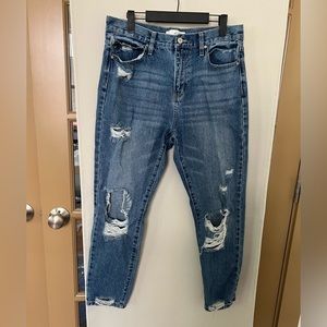 KanCan Womens 11/29 Blue Distressed Straight Leg Jeans